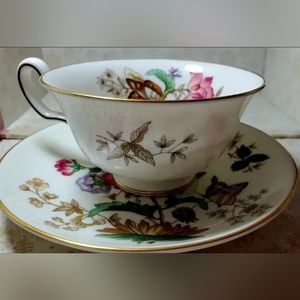 Vintage Wedgewood Charnwood Bone China Teacup and Saucer With Butterflies